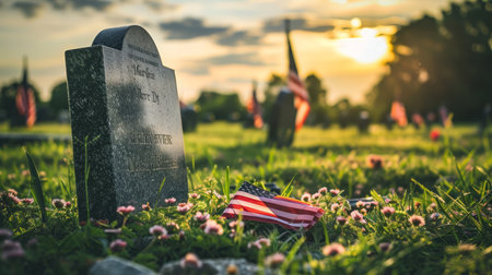 Honoring american veterans on memorial day with american flags at national cemeteryの素材