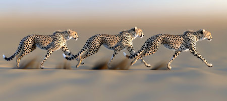 Cheetahs sprinting across savannah near the edge of the jungle in a swift and agile motionの素材