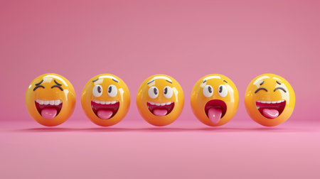 Colorful 3d emoji collection showcasing happy expressions on a solid pastel colored backgroundの素材