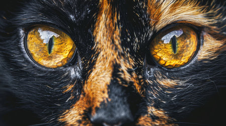 Intense gaze of a cat s face in close up highlighting the bond between pets and lifestyleの素材