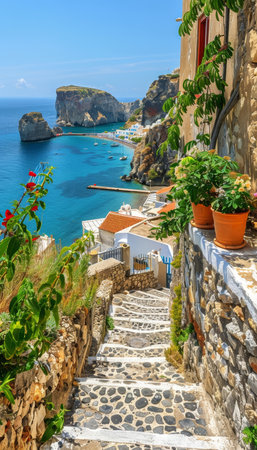 Santorini fira and oia towns daytime panorama of white houses on cliffs, greece viewの素材