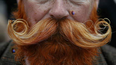 Close up of stylish man s well groomed mustache and beard showcasing modern grooming techniquesの素材