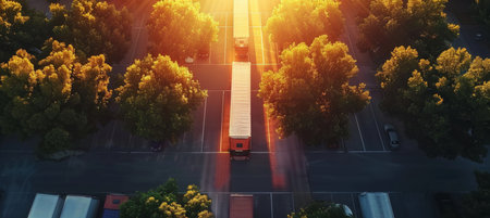 Delivery company s truck fleet parked for efficient transport operations and logistics managementの素材