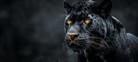 Panther and cub portrait with space for text, object on right side, perfect for longer messagesの素材
