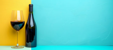 White wine bottle and glass on pastel background with room for text, ideal for elegant presentationsの素材