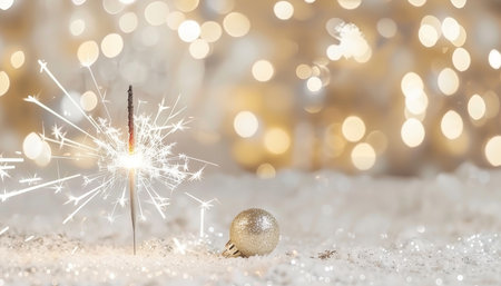 Festive new year celebration sparkler burning with beautiful blurred bokeh lightsの素材