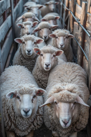 Cutting edge sheep shearing machinery at a thriving livestock production facilityの素材