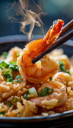 Crispy deep fried shrimp tempura with succulent shrimp in a golden, crispy coatingの素材