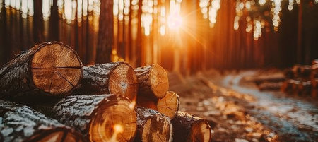 Close up of pine wood timber in industrial lumber setting for detailed examinationの素材