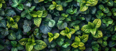 Closeup of lush green hedge wall with small leaves in garden   eco friendly evergreen backgroundの素材