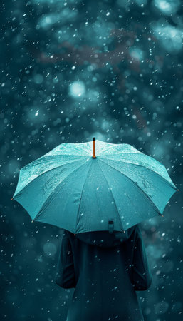 Umbrella offering shelter from rain with ample space for text placement in a rainy weather conceptの素材