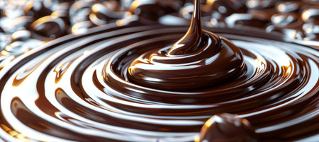 Delicate liquid chocolate swirl background with smooth lines, close up of chocolate caramelの素材