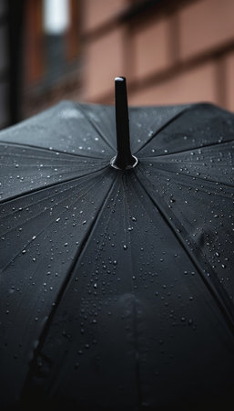 Umbrella protecting from raindrops with copy space for text placement in rainy weather themeの素材