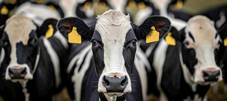 Automated milking of cattle in modern dairy barn on expansive agricultural operationの素材