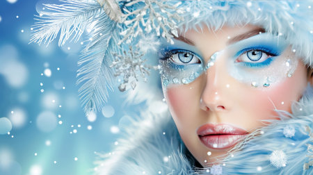 Celestial beauty in starlit skies with ethereal makeup and moonlight glow, mystical aurora backdropの素材