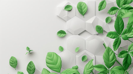 White 3d geometric floral leaves wall texture background panorama for elegant interior designの素材