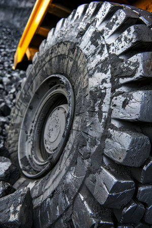 Large yellow coal anthracite mining truck in open pit coal mine industry operationの素材