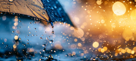 Umbrella providing shelter from raindrops, ideal for rainy weather concept with text spaceの素材