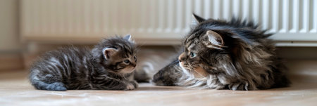 Kodkod and kitten portrait with text space, object on right, ideal for personal messagesの素材