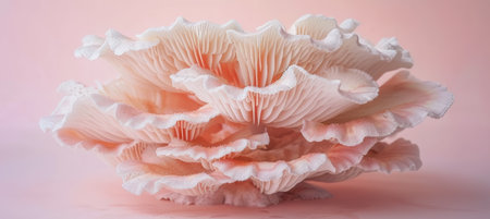 Oyster mushroom pleurotus ostreatus on a gentle and elegant pastel colored backgroundの素材