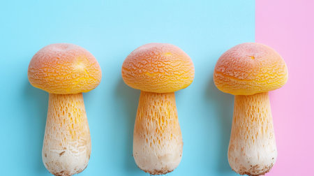 King trumpet mushroom  pleurotus eryngii  on soft delicate pastel colored backgroundの素材