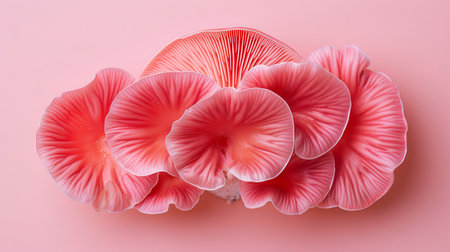 Oyster mushroom pleurotus ostreatus on delicate pastel colored background for artistic displayの素材