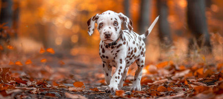 Playful dalmatian puppy frolicking in a meadow  the charm of spotted energetic canineの素材