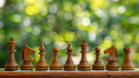 Success strategy  chess game symbolizing leadership on blurred background with copy spaceの素材