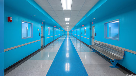 Sleek contemporary clinic corridor with professional atmosphere and minimalist designの素材