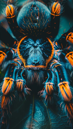 Detailed macro capture of a tarantula in its natural habitat, showcasing intricate spider detailsの素材
