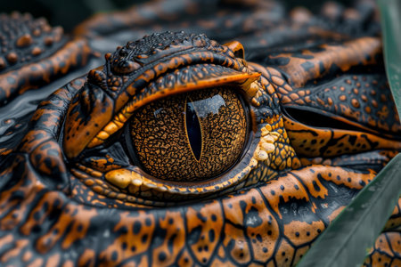 Close up of a menacing wild crocodile in its natural habitat, showcasing remarkable detailsの素材