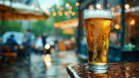 Detailed close up of a beer glass with condensation droplets for enhanced viewingの素材