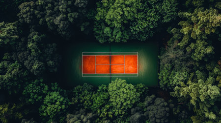 Minimalist tennis court captured from a drone s aerial perspective for a unique viewの素材