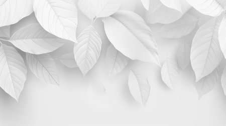 Elegant white 3d tiles wall with geometric floral leaves   panoramic background bannerの素材