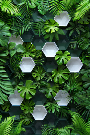 3d white   green geometric floral tropical leaves wall texture for modern interiorsの素材
