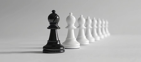 Chess pawns banner  symbolizing challenge, critical decisions, and strategic movesの素材