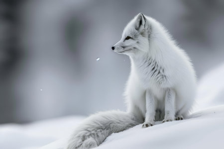 Cheerful arctic fox playfully frolicking in the stunning and serene snowy wildernessの素材