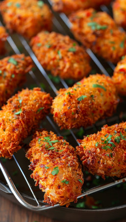 Perfectly crispy breaded fish fillets sizzling in the deep fryer for delicious flaky goodnessの素材