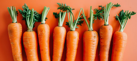 Vivid organic carrots showcasing freshness in a textured background, perfect for food enthusiastsの素材