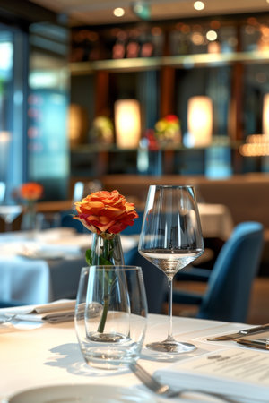 Luxury fine dining table setting for elegant restaurant menu, ideal for weddings and romantic eventsの素材
