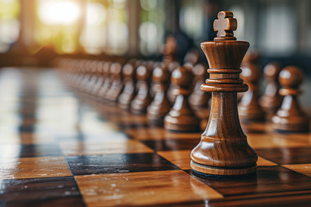 Chess pawn and king banner  symbolizing challenge, critical decisions, and strategic movesの素材