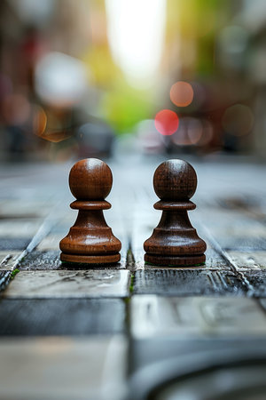 Chess pawn and king banner  symbolizing challenge, critical decisions, and strategic movesの素材