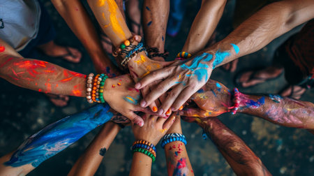 Diverse hands uniting  teamwork, empathy, partnership, and social connection in businessの素材