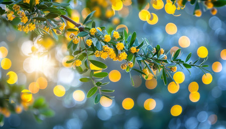 Abstract yellow light bokeh background with blurred defocused effect for artistic designsの素材
