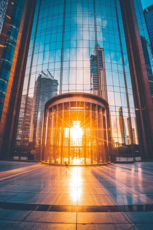 Blurred glass wall of modern office building in business center for corporate backgroundの素材