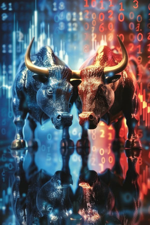 Bull vs bear financial infographic chart award with copy space for text placementの素材