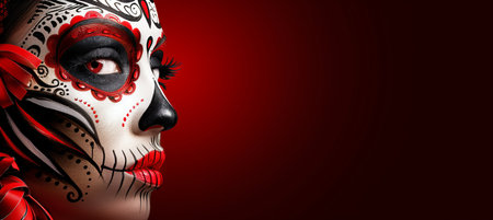 Day of the dead skeleton face painting background with space for text, ideal for celebrationsの素材
