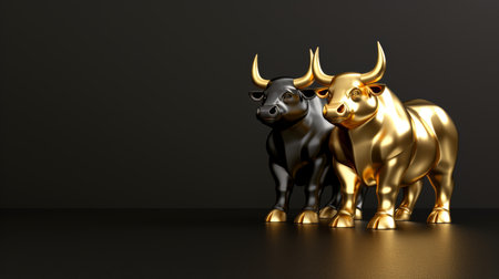 Gold and black bull vs bear financial infographic stock market chart award with text spaceの素材