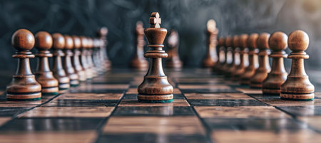 Chess pawn and king banner  symbolizing challenge, critical decisions, and strategic movesの素材