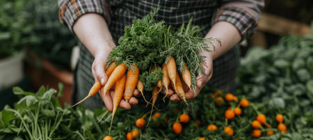 Chef harvesting organic vegetables at a nearby farm for fresh farm to table culinary delightsの素材